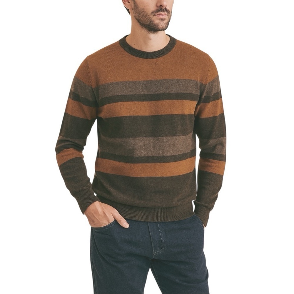 Italian‎ Wool blend Men's Classic Striped Crewneck Sweater Autumn Colours